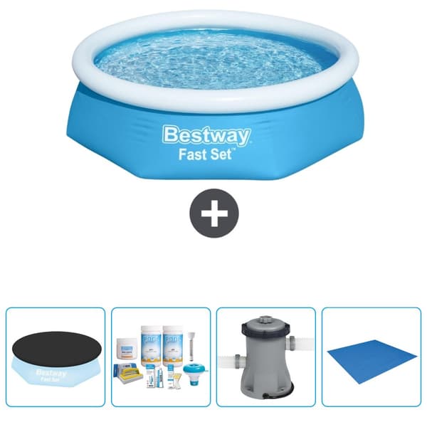 Bestway Round Oppustelig Fast Set Swimming Pool - 244 x 61 cm - Blå - Inkluderet tilbehør CB1