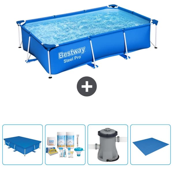 Bestway Rectangular Steel Pro Swimming Pool - 259 x 170 x 61 cm - Blå - Inkluderet tilbehør CB1