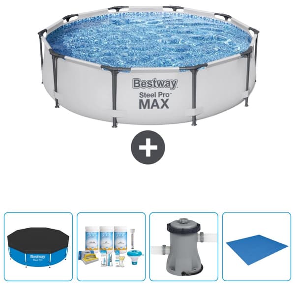 Bestway Round Steel Pro MAX swimmingpool - 305 x 76 cm - Grå - Inkluderet tilbehør CB1