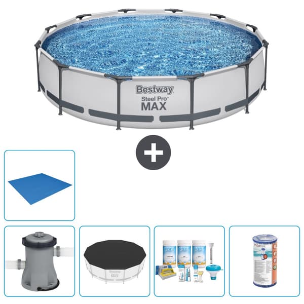 Bestway Round Steel Pro MAX swimmingpool - 366 x 76 cm - Grå -  Inklusive Tilbehør CB11