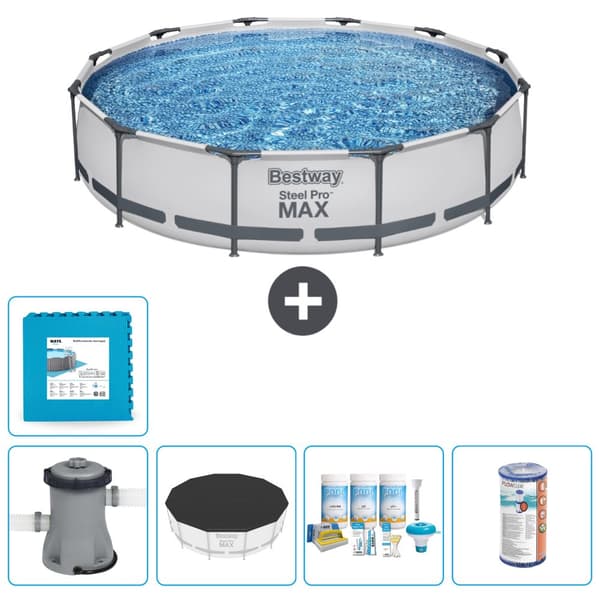 Bestway Round Steel Pro MAX swimmingpool - 366 x 76 cm - Grå -  Inklusive Tilbehør CB12