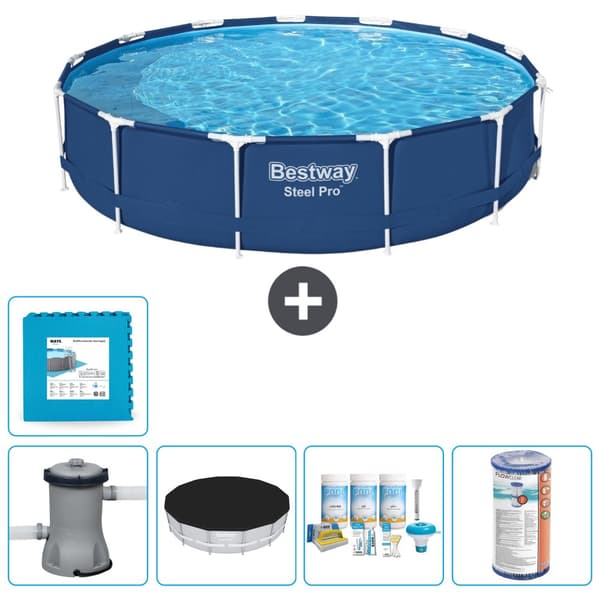 Bestway Round Steel Pro Swimming Pool - 396 x 84 cm - Blå -  Inklusive Tilbehør CB12