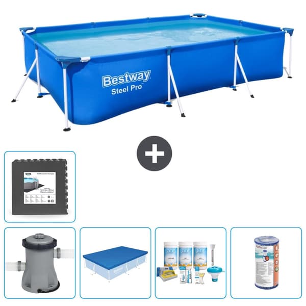 Bestway Rectangular Steel Pro Swimming Pool - 300 x 201 x 66 cm - Blå - Inklusive Tilbehør CB13