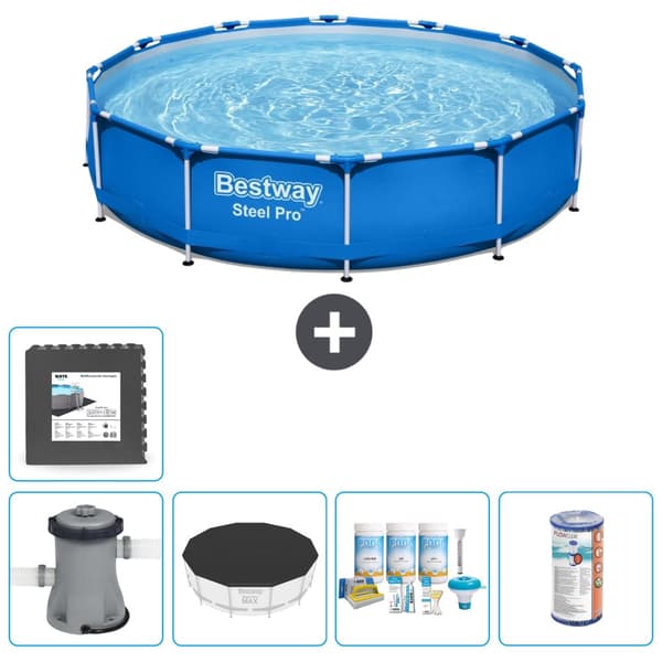 Bestway Round Steel Pro Swimming Pool - 366 x 76 cm - Blå - Inklusive Tilbehør CB13