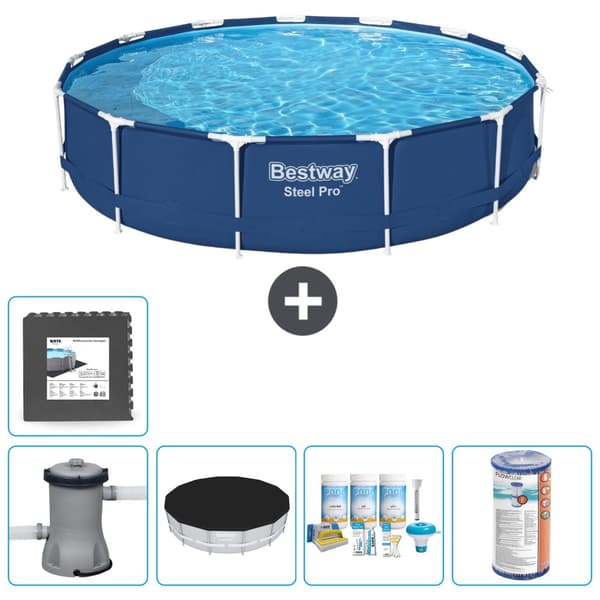 Bestway Round Steel Pro Swimming Pool - 396 x 84 cm - Blå -  Inklusive Tilbehør CB13