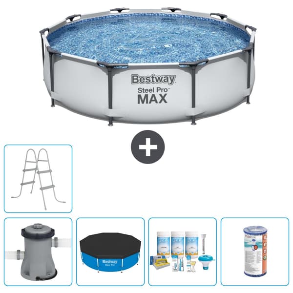 Bestway Round Steel Pro MAX swimmingpool - 305 x 76 cm - Grå -  Inklusive Tilbehør CB14