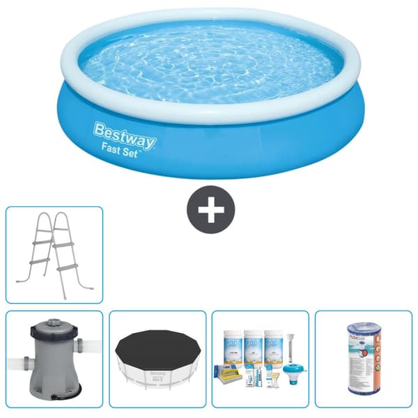 Bestway Round Oppustelig Fast Set Swimming Pool - 366 x 76 cm - Blå -  Inklusive Tilbehør CB14