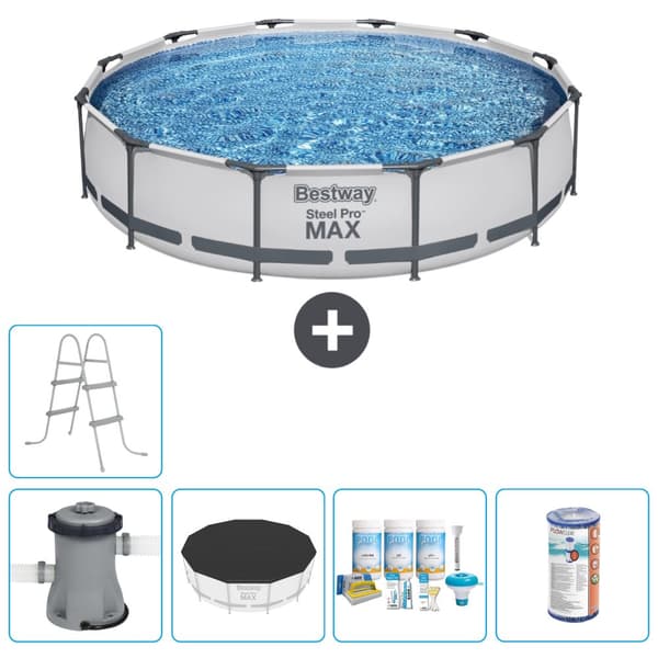 Bestway Round Steel Pro MAX swimmingpool - 366 x 76 cm - Grå -  Inklusive Tillbehör - CB14