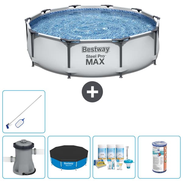 Bestway Round Steel Pro MAX swimmingpool - 305 x 76 cm - Grå -  Inklusive Tilbehør CB15