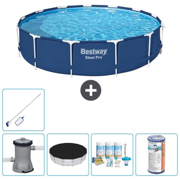 Bestway Round Steel Pro -uima-allas - 396 x 84 cm - Sininen -  Tarvikkeet Mukaan Lukien CB15