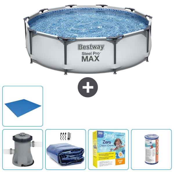 Bestway Round Steel Pro MAX swimmingpool - 305 x 76 cm - Grå -  Inklusive Tilbehør CB16
