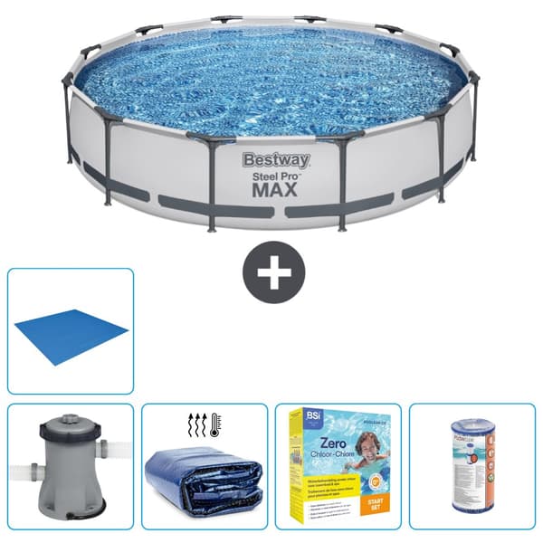 Bestway Round Steel Pro MAX swimmingpool - 366 x 76 cm - Grå -  Inklusive Tilbehør CB16