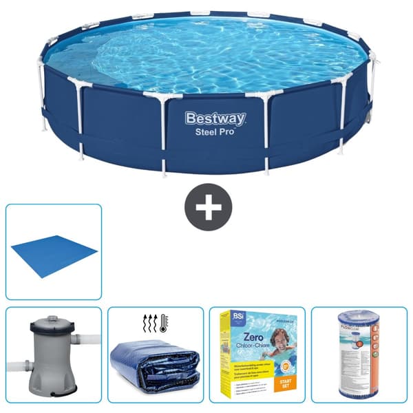 Bestway Round Steel Pro Swimming Pool - 396 x 84 cm - Blå -  Inklusive Tilbehør CB16