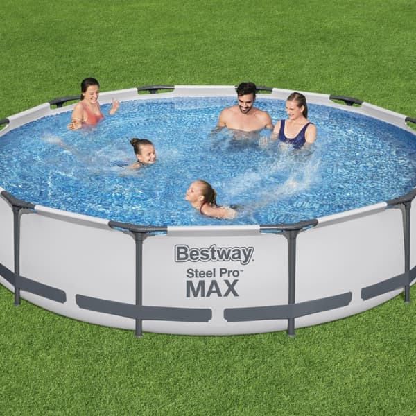 Bestway Round Steel Pro MAX swimmingpool - 366 x 76 cm - Grå -  Inklusive Tillbehör - CB19