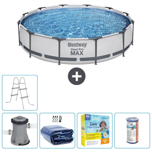 Bestway Round Steel Pro MAX swimmingpool - 366 x 76 cm - Grå -  Inklusive Tilbehør CB19