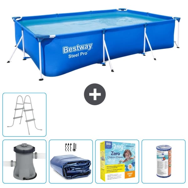 Bestway suorakulmainen teräs Pro-uima-allas - 300 x 201 x 66 cm - Sininen -  Tarvikkeet Mukaan Lukien CB19