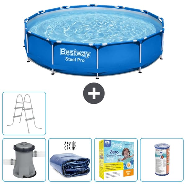 Bestway Round Steel Pro -uima-allas - 366 x 76 cm - Sininen -  Tarvikkeet Mukaan Lukien CB19