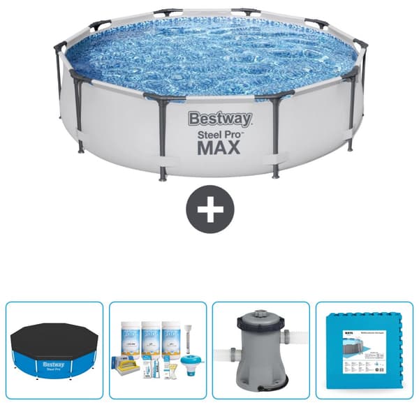 Bestway Round Steel Pro MAX swimmingpool - 305 x 76 cm - Grå - Inkluderet tilbehør CB2