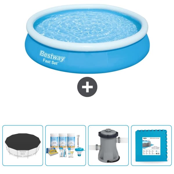 Bestway Round Oppustelig Fast Set Swimming Pool - 366 x 76 cm - Blå - Inkluderet tilbehør CB2