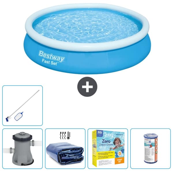 Bestway Round Uppblåsbar Fast Set Pool - 366 x 76 cm - Blå -  Inklusive Tillbehör - CB20