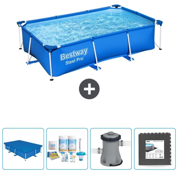 Bestway suorakulmainen teräs Pro-uima-allas - 259 x 170 x 61 cm - Sininen - Mukana Lisätarvikkeet CB3