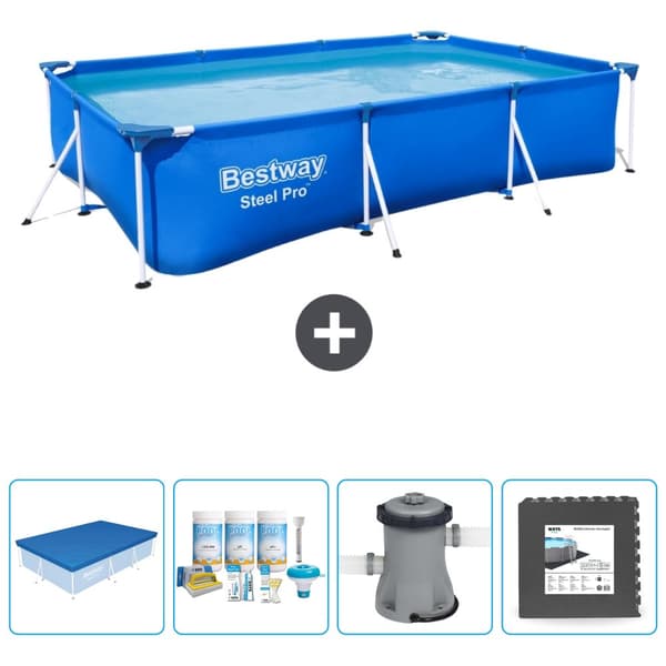 Bestway suorakulmainen teräs Pro-uima-allas - 300 x 201 x 66 cm - Sininen - Mukana Lisätarvikkeet CB3