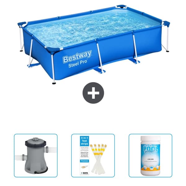 Bestway Rectangular Steel Pro Swimming Pool - 259 x 170 x 61 cm - Blå - Inkluderet tilbehør CB37