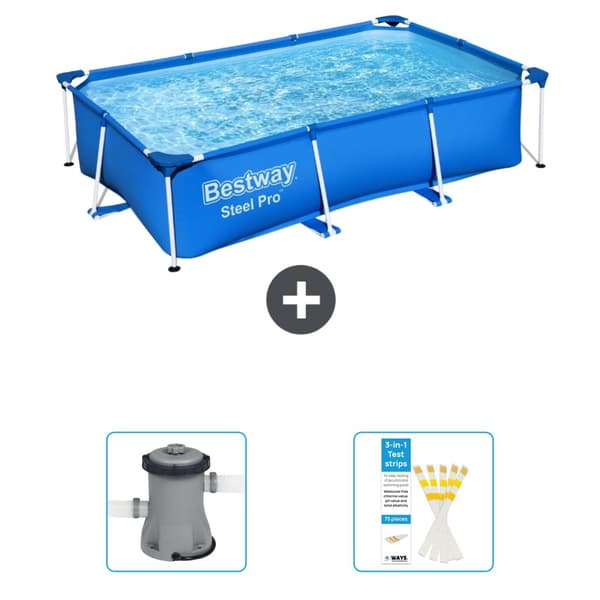 Bestway suorakulmainen teräs Pro-uima-allas - 259 x 170 x 61 cm - Sininen - Mukana Lisätarvikkeet CB38