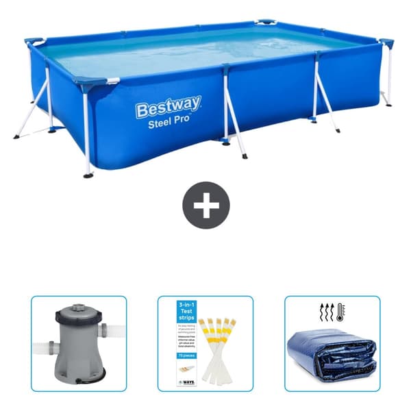 Bestway Rectangular Steel Pro Swimming Pool - 300 x 201 x 66 cm - Blå - Inkluderet tilbehør CB38
