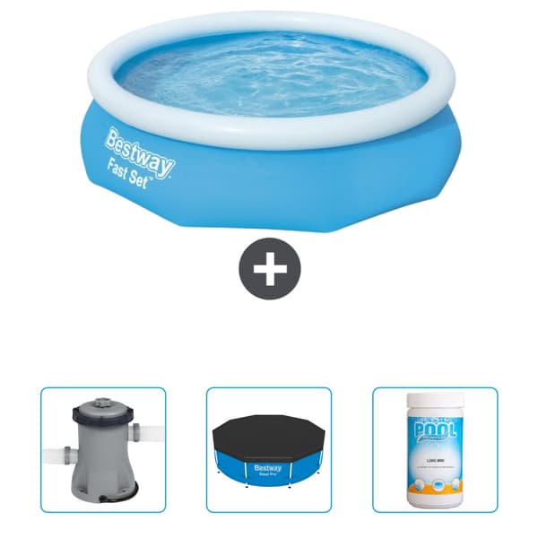 Bestway Round Uppblåsbar Fast Set Pool - 305 x 76 cm - Blå - Ingår Tillbehör CB39