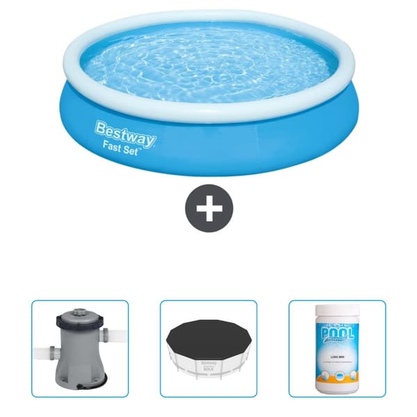 Bestway Round Oppustelig Fast Set Swimming Pool - 366 x 76 cm - Blå - Inkluderet tilbehør CB39