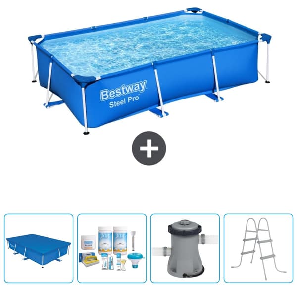 Bestway Rectangular Steel Pro Swimming Pool - 259 x 170 x 61 cm - Blå - Inkluderet tilbehør CB4