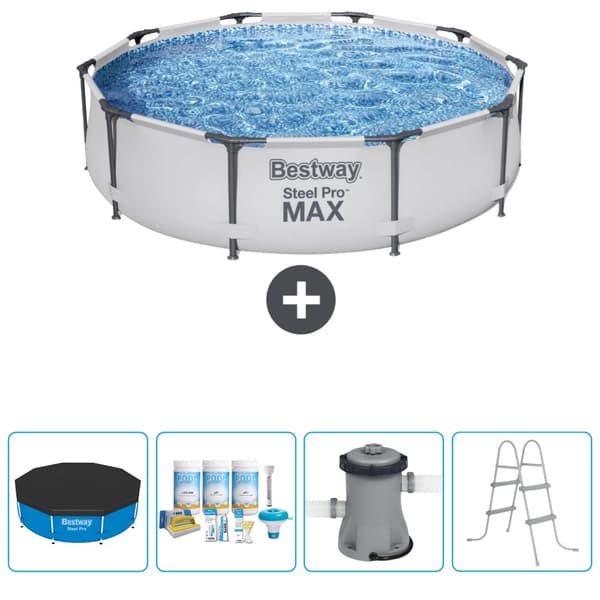 Bestway Round Steel Pro MAX swimmingpool - 305 x 76 cm - Grå - Inkluderet tilbehør CB4