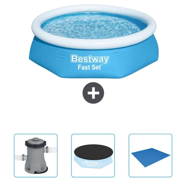 Bestway Round Uppblåsbar Fast Set Pool - 244 x 61 cm - Blå - Ingår Tillbehör CB40