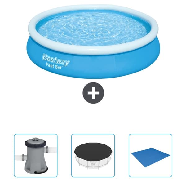 Bestway Round Oppustelig Fast Set Swimming Pool - 366 x 76 cm - Blå - Inkluderet tilbehør CB40