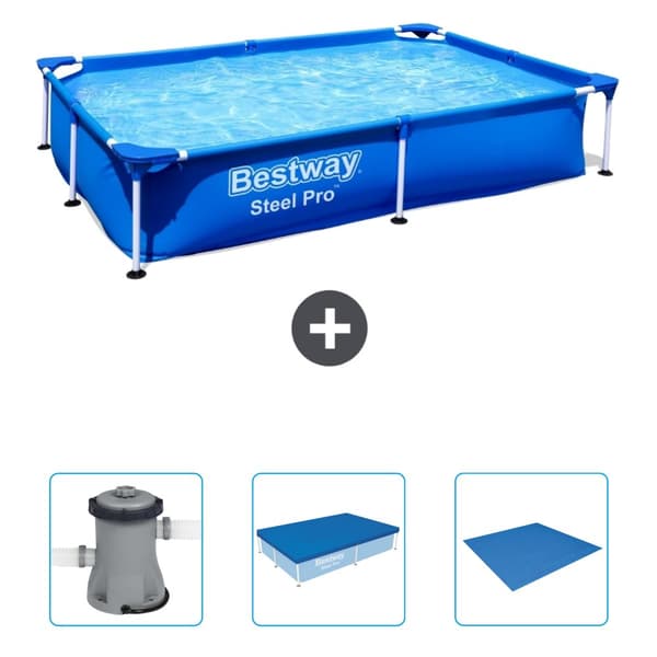 Bestway suorakulmainen teräs Pro-uima-allas - 221 x 150 x 43 cm - Sininen - Mukana Lisätarvikkeet CB40