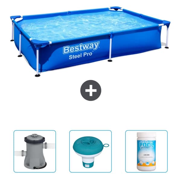 Bestway Rectangular Steel Pro Swimming Pool - 221 x 150 x 43 cm - Blå - Ingår Tillbehör CB41