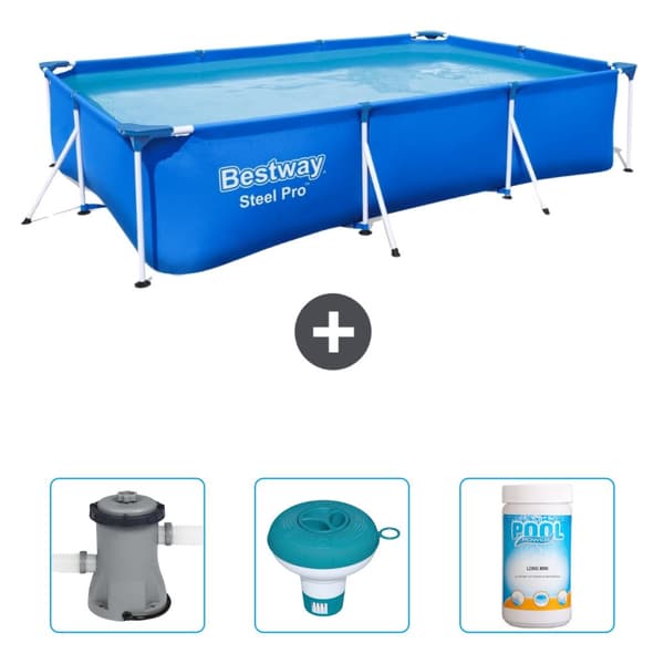 Bestway Rectangular Steel Pro Swimming Pool - 300 x 201 x 66 cm - Blå - Ingår Tillbehör CB41