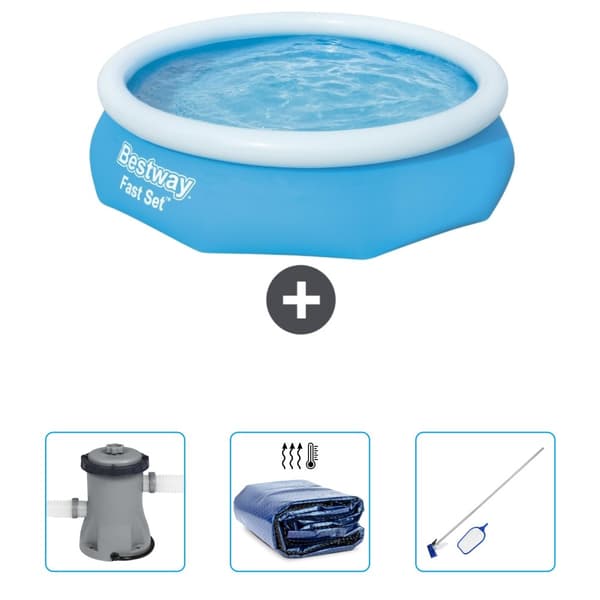 Bestway Round Oppustelig Fast Set Swimming Pool - 305 x 76 cm - Blå - Inkluderet tilbehør CB42