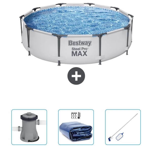 Bestway Round Steel Pro MAX -uima-allas - 305 x 76 cm - Harmaa - Mukana Lisätarvikkeet CB42