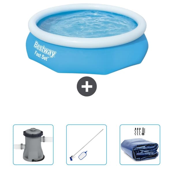Bestway Round Oppustelig Fast Set Swimming Pool - 305 x 76 cm - Blå - Inkluderet tilbehør CB45