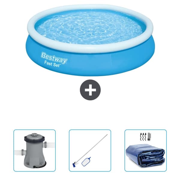 Bestway Round Oppustelig Fast Set Swimming Pool - 366 x 76 cm - Blå - Inkluderet tilbehør CB45
