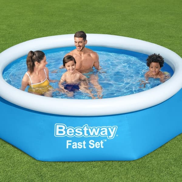 Bestway Round Oppustelig Fast Set Swimming Pool - 244 x 61 cm - Blå - Inkluderet tilbehør CB46