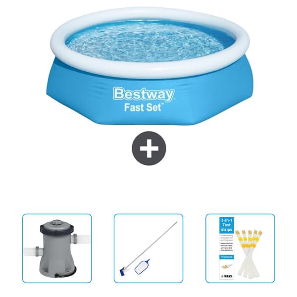 Bestway Round Uppblåsbar Fast Set Pool - 244 x 61 cm - Blå - Ingår Tillbehör CB46