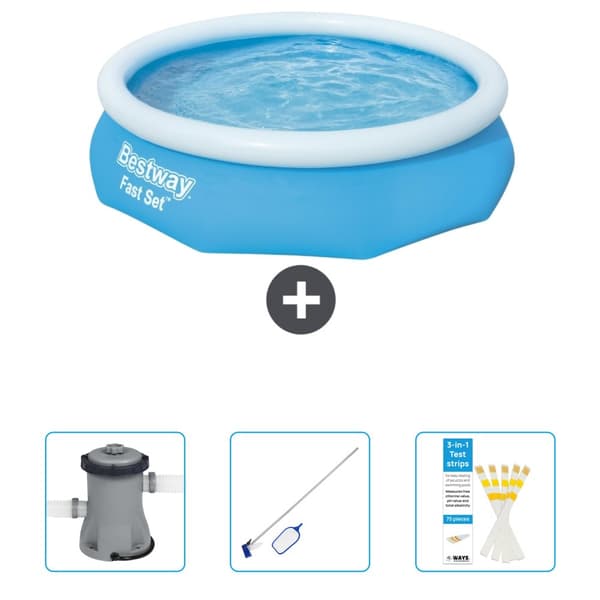Bestway Round Oppustelig Fast Set Swimming Pool - 305 x 76 cm - Blå - Inkluderet tilbehør CB46
