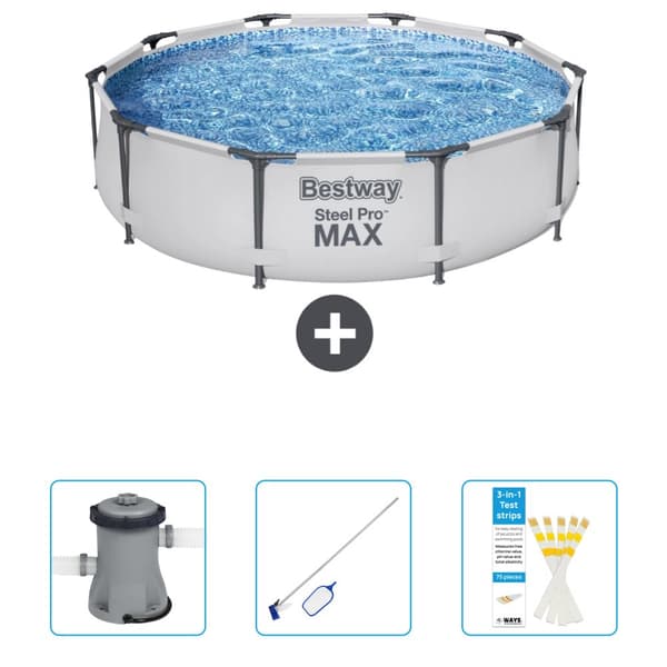 Bestway Round Steel Pro MAX swimmingpool - 305 x 76 cm - Grå - Inkluderet tilbehør CB46