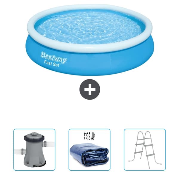 Bestway Round Oppustelig Fast Set Swimming Pool - 366 x 76 cm - Blå - Inkluderet tilbehør CB47