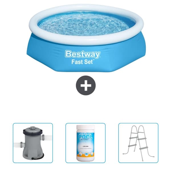 Bestway Round Uppblåsbar Fast Set Pool - 244 x 61 cm - Blå - Ingår Tillbehör CB48