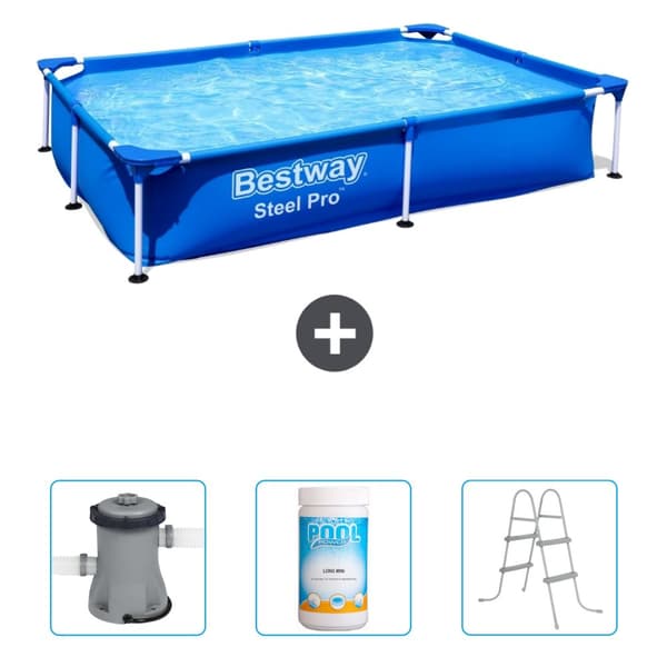 Bestway suorakulmainen teräs Pro-uima-allas - 221 x 150 x 43 cm - Sininen - Mukana Lisätarvikkeet CB48