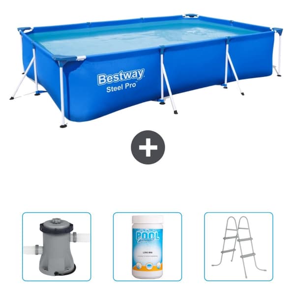 Bestway suorakulmainen teräs Pro-uima-allas - 300 x 201 x 66 cm - Sininen - Mukana Lisätarvikkeet CB48